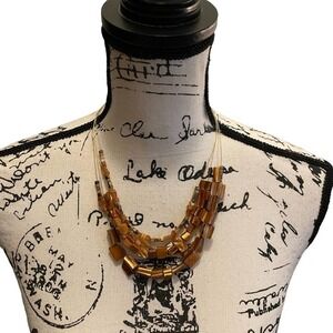 Necklace Layered Brown Beaded Stones Multifaceted Wire Chain Fashion Jewelry